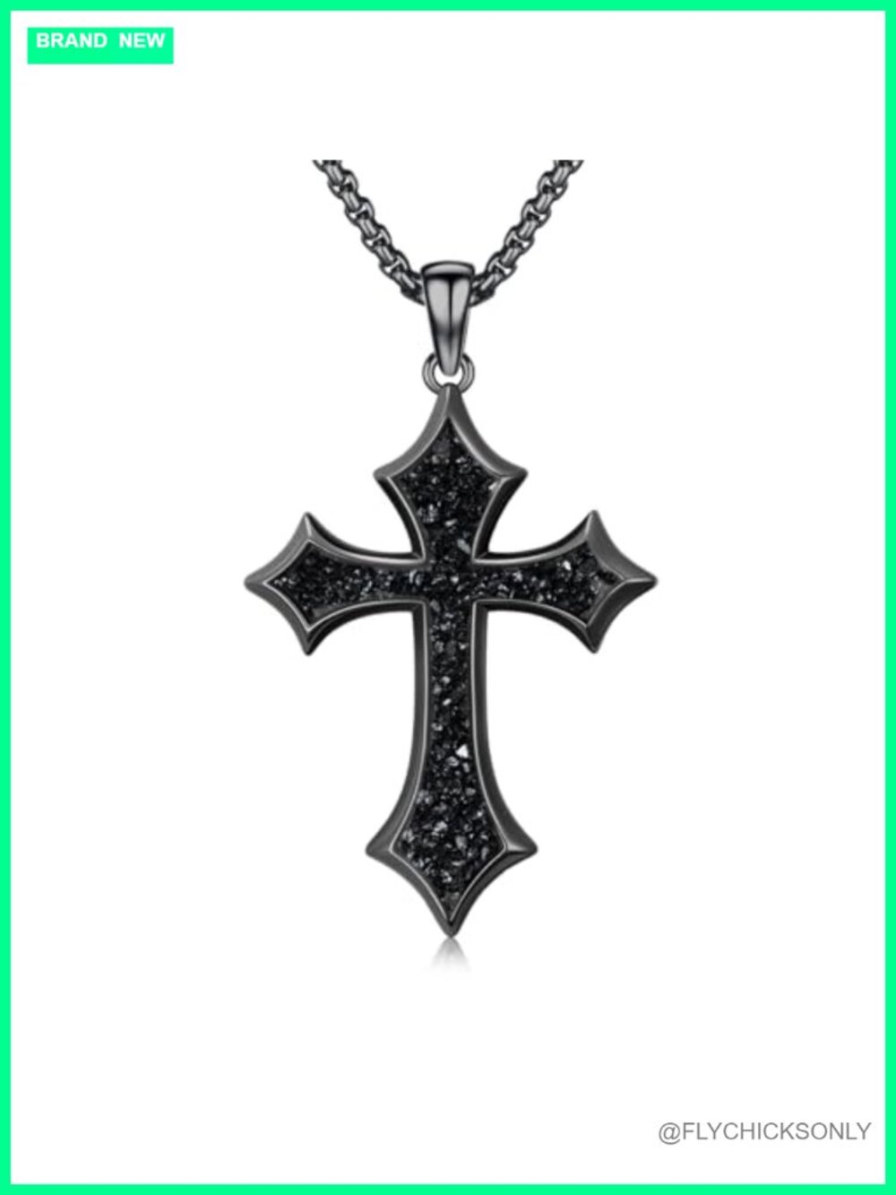 Mens 925 Sterling Silver Cross Necklace Black Onyx Pendant Religious Gift